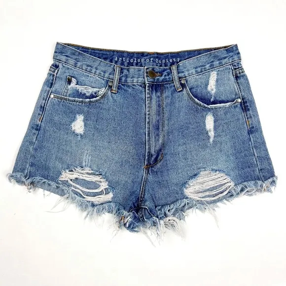 Articles of Society Hi-Rise Distressed Raw Hem Shorts. Valencia Wash. Size 28