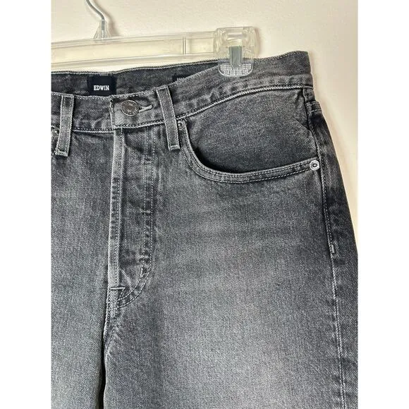Edwin Women Hana Classic Straight Crop Jeans Size 29 in Repture Black Cotton NEW