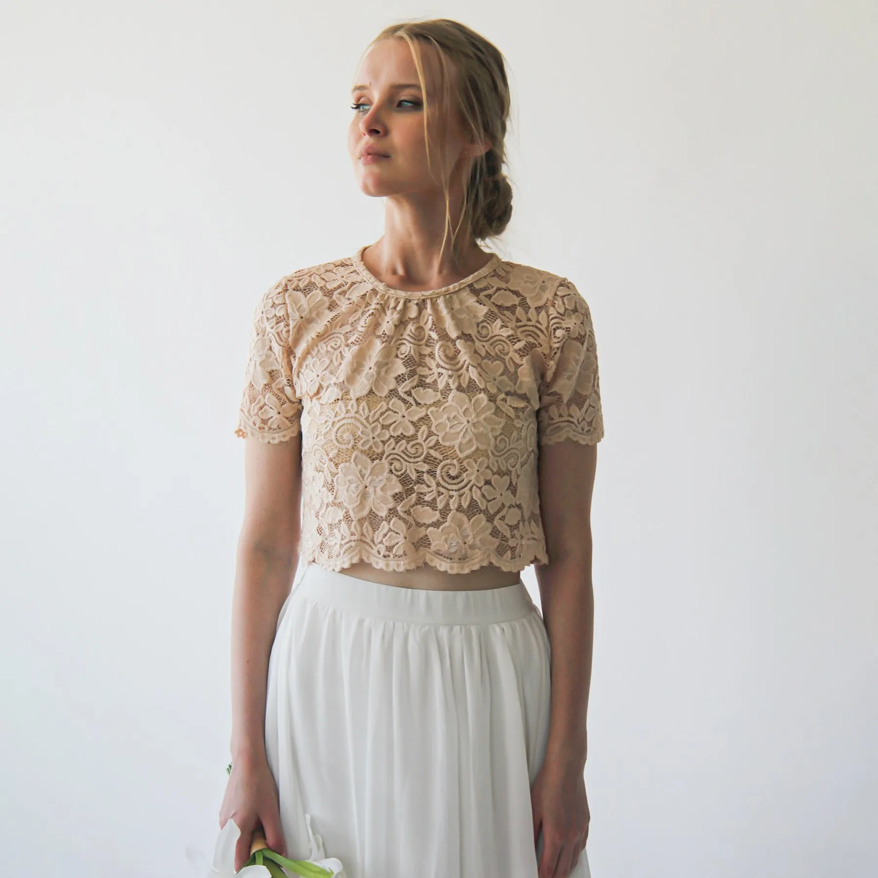 Lace blush short sleeves top #2037