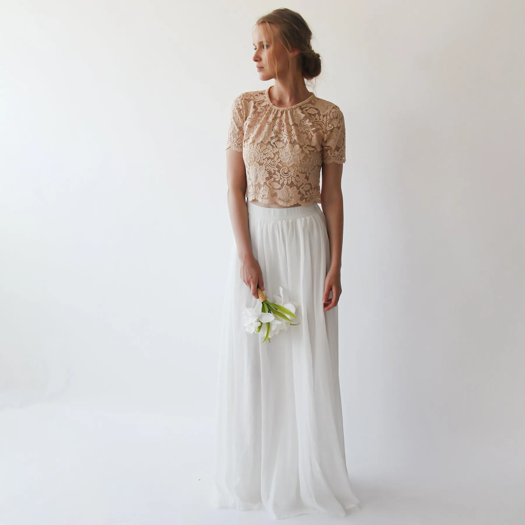 Lace blush short sleeves top #2037