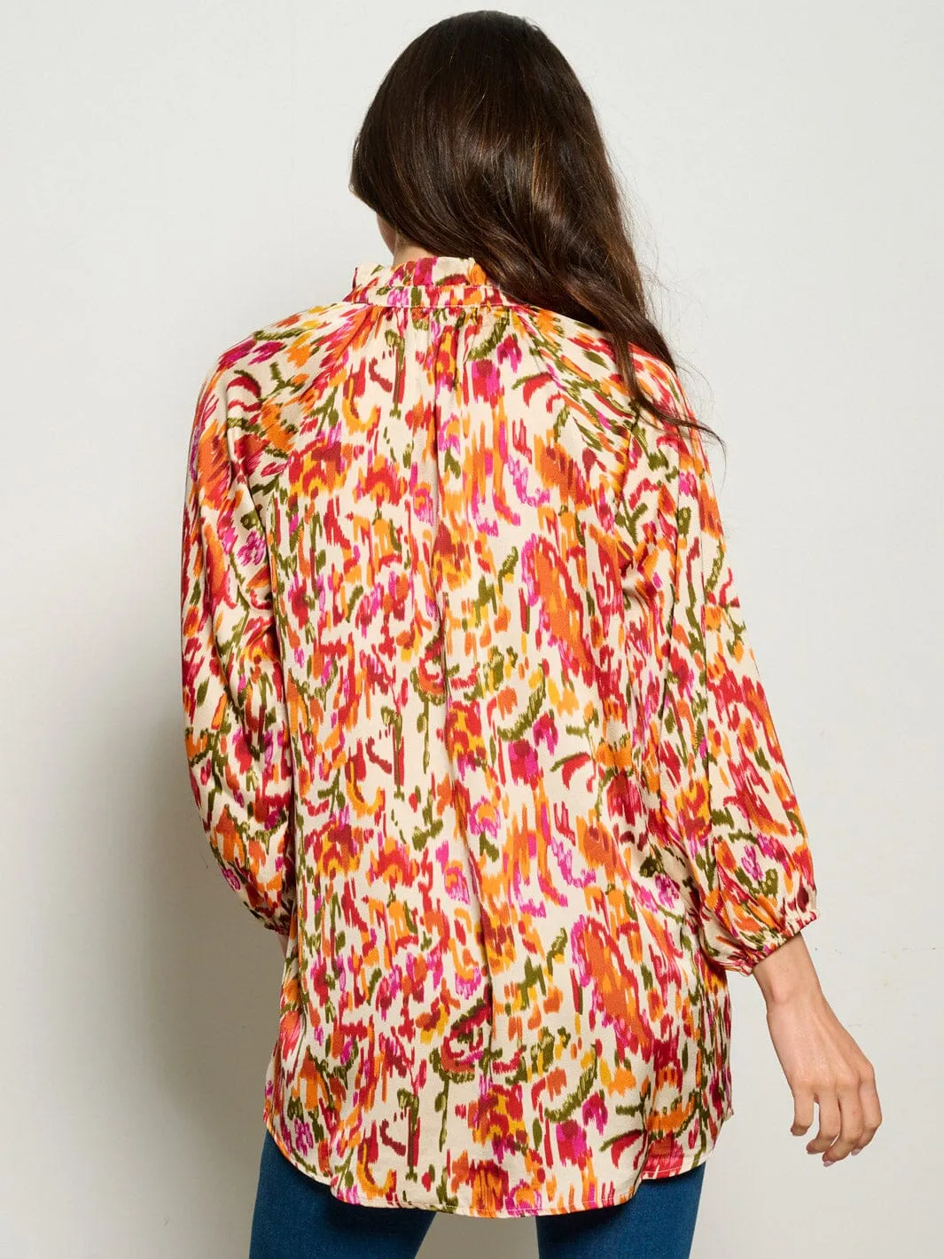 WOMEN'S LONG SLEEVE MUTI PRINT TUNIC BLOUSE TOP