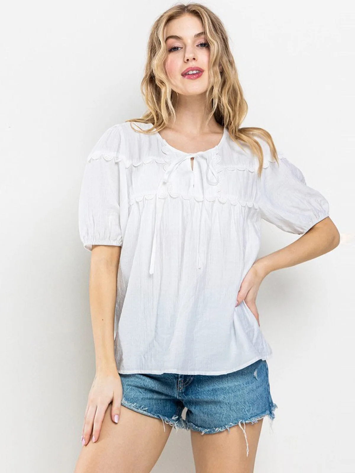 WOMEN'S SHORT SLEEVE DETAILED TUNIC BLOUSE TOP