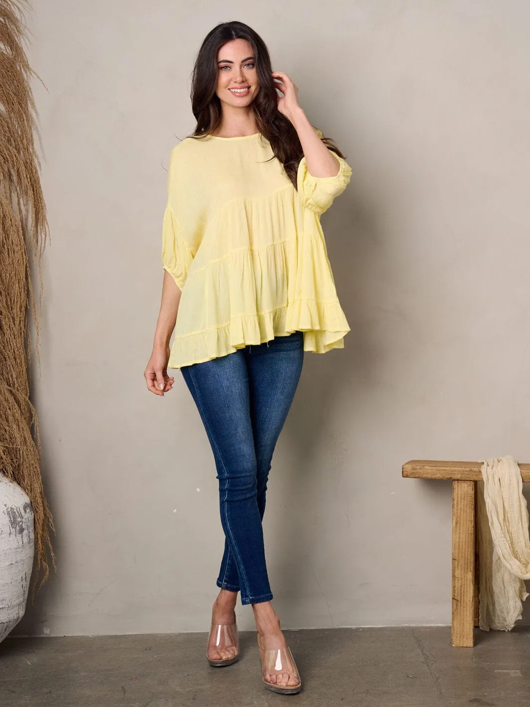 WOMEN'S SHORT SLEEVE TIERED TUNIC TOP